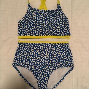 Blue and Yellow One Piece Swimwear with Floral Accents
